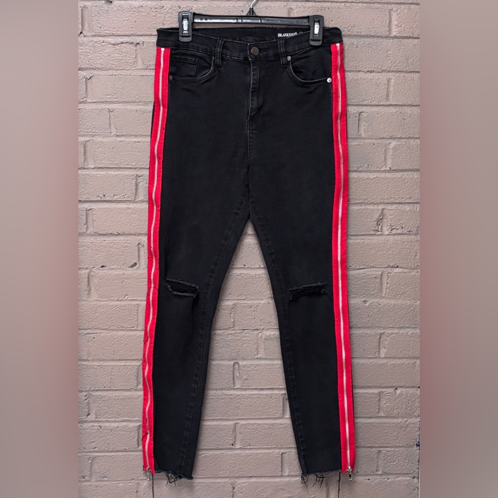 Blank NYC Black wash - red stripe side zipper leg jeans 30